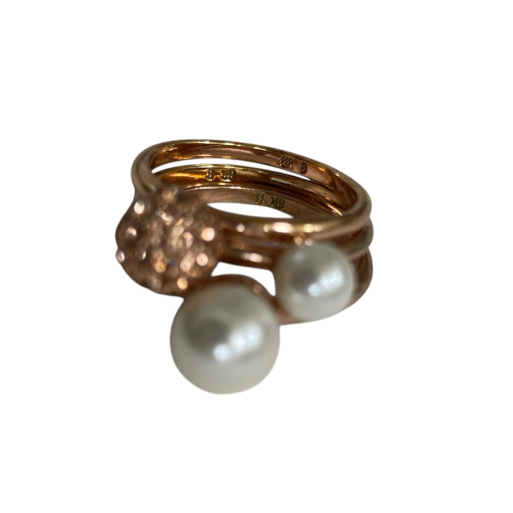 BANANA REPUBLIC Rose Gold Stack of 3 Rings Faux Pearl and Rhinestone Cluster - Picture 5 of 10